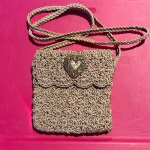 Chic Crochet Crossbody Bag with Heart Accent
